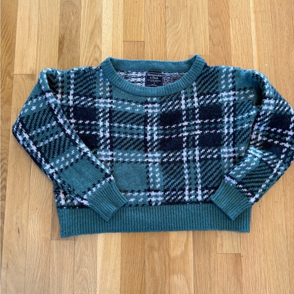 Abercrombie & Fitch Teal Plaid Sweater women's crop top cute Y2K 90s small - Picture 5 of 8